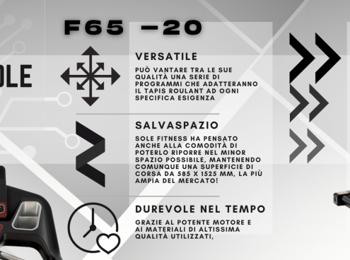 Tapis Roulant Sole Fitness F65-20, la sintesi perfetta di tecnologia, sicurezza, praticità e design.